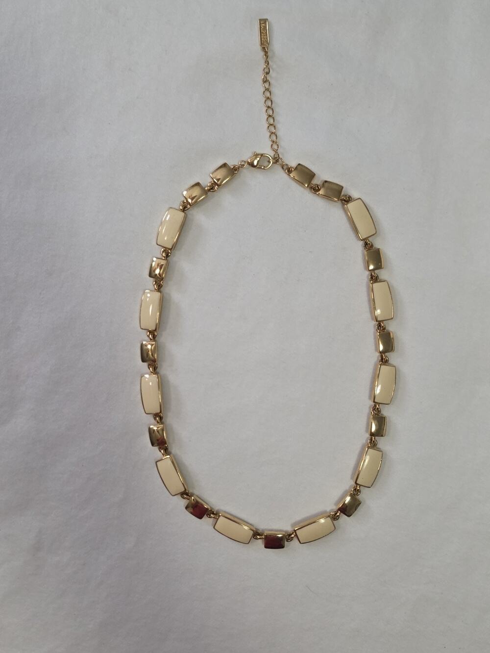 Napier Signed Necklace Gold Tone Cream Enamel Station Link Chain Classic Preppy